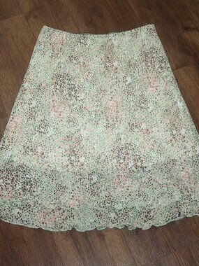 Womens Kim Rogers Petite Y2K Midi Silky A-line Skirt Green Brown Pink Multi PL